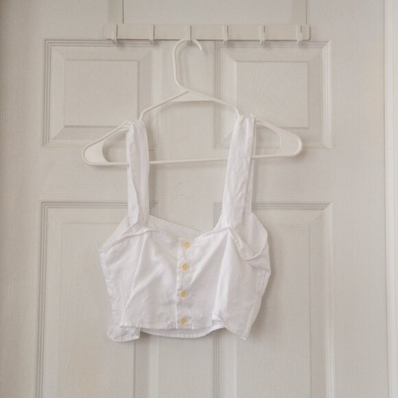 Reformation Lorin Linen Crop Top in White, Size Small - Picture 8 of 11